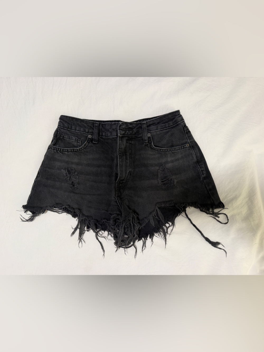 Forever 21 Black Distressed Frayed Hem Jean Shorts